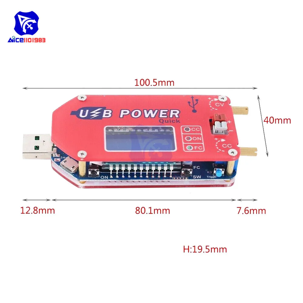 Diymore usb power supply cv cc dc 15w step up boost converter module lcd display voltage regulator fast charge trigger function