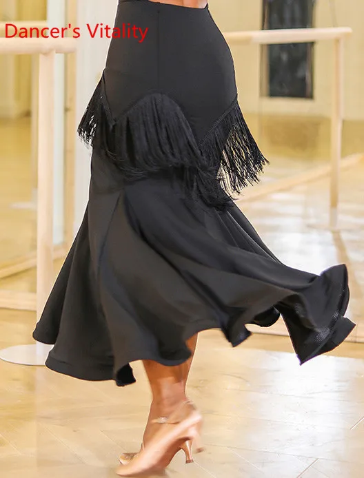 Only skirt Современная Танцевальная Женская юбка с кисточками для взрослых, бальные костюмы, Национальный Стандартный Вальс, джаз, конкурс танцев, перфорированная сценическая одежда, костюм - Цвет: Only skirt