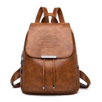 

Retro Women Leather Backpack Casual Large Capacity Backpacks Travel Bags Leather Travel Backpack Women Zipper Backpack