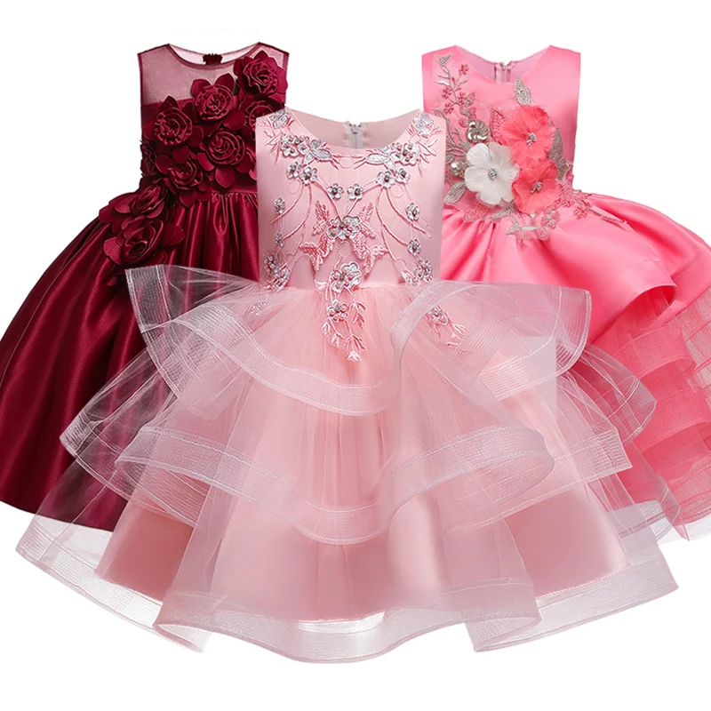 Günstige Girls Ceremony Partei Stickerei Kleid Blume Mädchen Perlen Hochzeit Kleid Party Kleid Kinder der Pengpeng Zeigen Kostüm