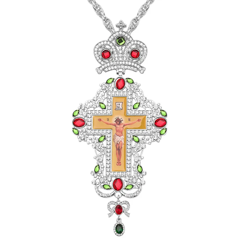 Золотой серебряный крест длинное ожерелье Корона распятье религиозное икона византийское искусство и ортодоксальная традиционность священный крест жрецы - Окраска металла: XL1237