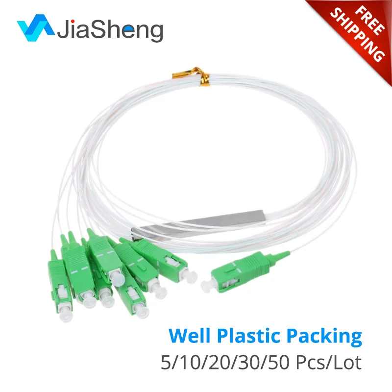 

Free Shipping 10pcs/lot 0.9mm Steel Tube Fiber Optic PLC Splitter 1x8 SC/APC Mini Blockless 1*8 SC APC Connector