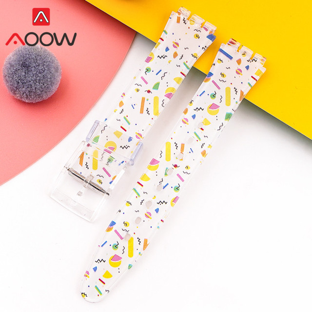 Jelly Strap for Swatch 16mm 17mm 19mm Men Women Colorful Printing PVC Replacement Bracelet Band Watch Accessories