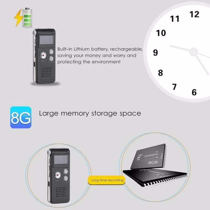 Портативный мини 8 ГБ/16 ГБ диктофон lcd перезаряжаемый цифровой аудио звук Запись MP3 плеер