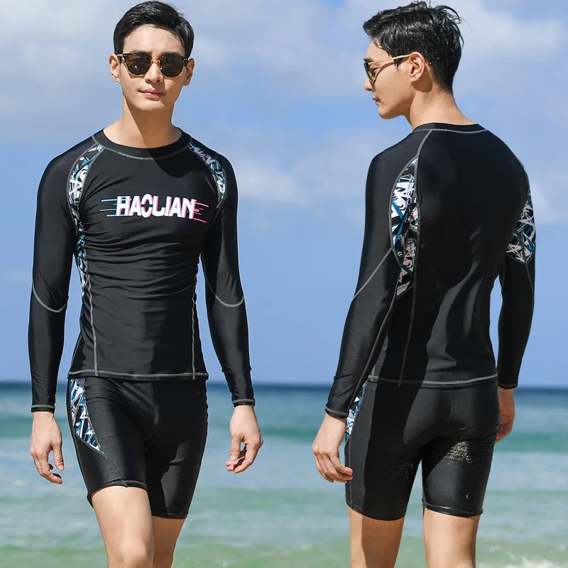 

2019 Bathing Suit Men's Set Split Type Long Sleeve Trousers Sun-resistant Quick-Dry Diving Suit Short-sleeved Top Swimming Trunk