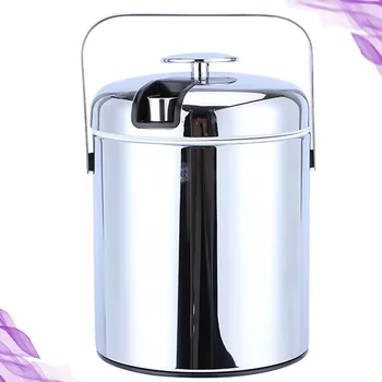 

1PC Stainless Steel Ice Bucket Heat Insulation Lock Ice Can for Home KTV Store
