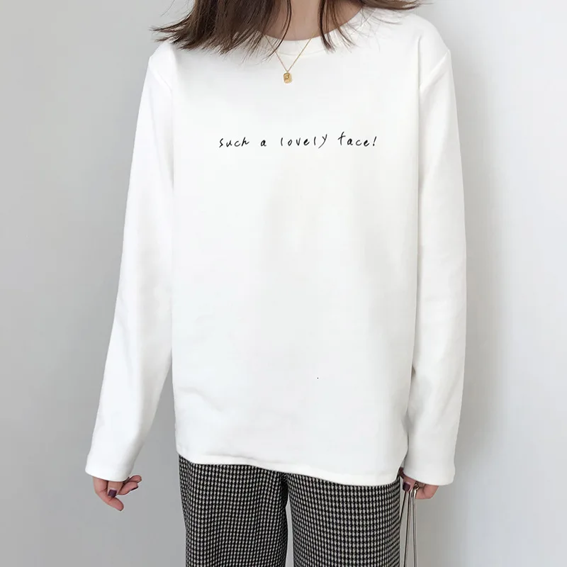 Letter Thickening Long Sleeve Woman T-shirt 2019 Loose Fashion Cotton Autumn Winter Pullovers