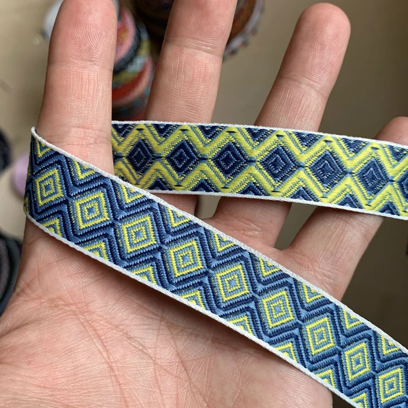 0.75 Inch 20MM Colorful Geometric Single Face Jacquard Embroidered Ribbons DIY Apparel Wrapping Trim Sewing Accessories 5 Yards