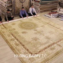 Yilong 12'x18' Винтаж негабаритных персидский шелковый ковер ручной завязанный медальон ковры(YWX102A