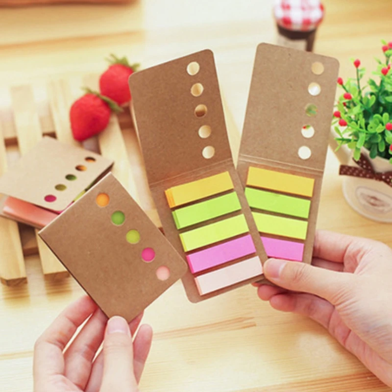 

5 Pads/Pack Kraft Paper Cover Candy Color Sticky Notes Page Marker Index Tabs