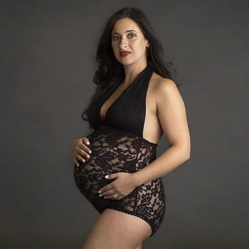 

Sexy sweet Lace Maternity Bodysuits V-neck Halter Lace Maternity Photography Bodysuits Pregnancy Photo Shoot Jumpsuits Stretchy