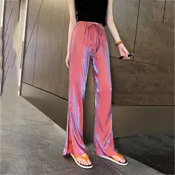 2019 модные брюки свободные брюки с высокой талией летние шелковые брюки больших размеров уличные женские брюки для бега брюки Харадзюку