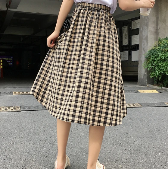 Elegante falda larga vintage para mujer, cintura elástica, cuadros, falda de tartán, FC197 _ - AliExpress Mobile