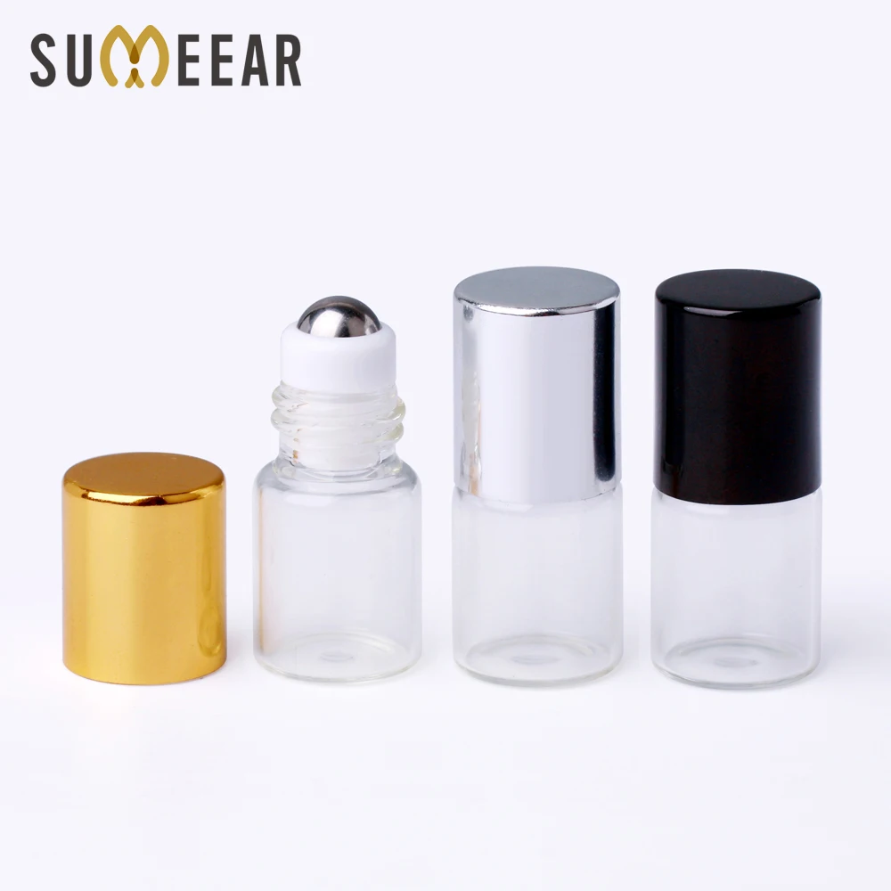 100 pcs/lot 2ml Essential Oil Perfume Bottle Stainless steel and Glass Roll On Durable For Travel Cosmetic Container