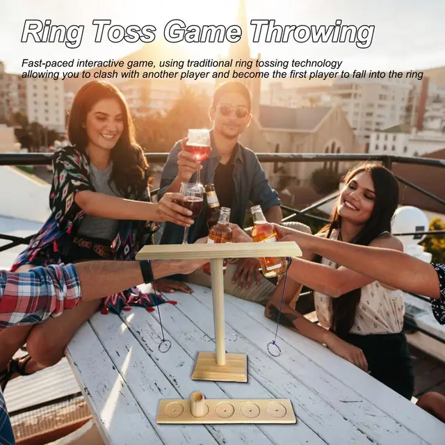 Wooden Ring Toss Game for Kids Adults Home Party drink game Throwing Hook and Loop 2 People Interactive Board Play Games Bars 5