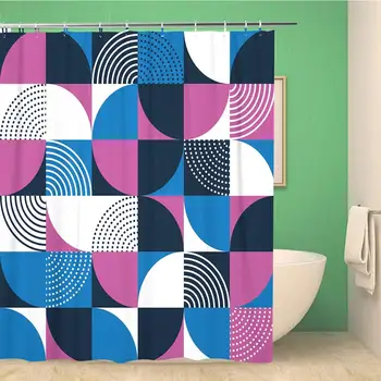 

Bathroom Shower Curtain Blue Abstract Circles Colorful Color Creative Fun Geometric Happy Polyester Fabric 66x72 inches
