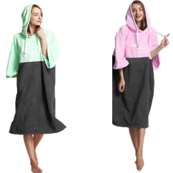 

Patchwork Solid Color Drying Robe Poncho Towel for Swimming Camping Towel for Both Men and Women 110X78Cm with Pocket