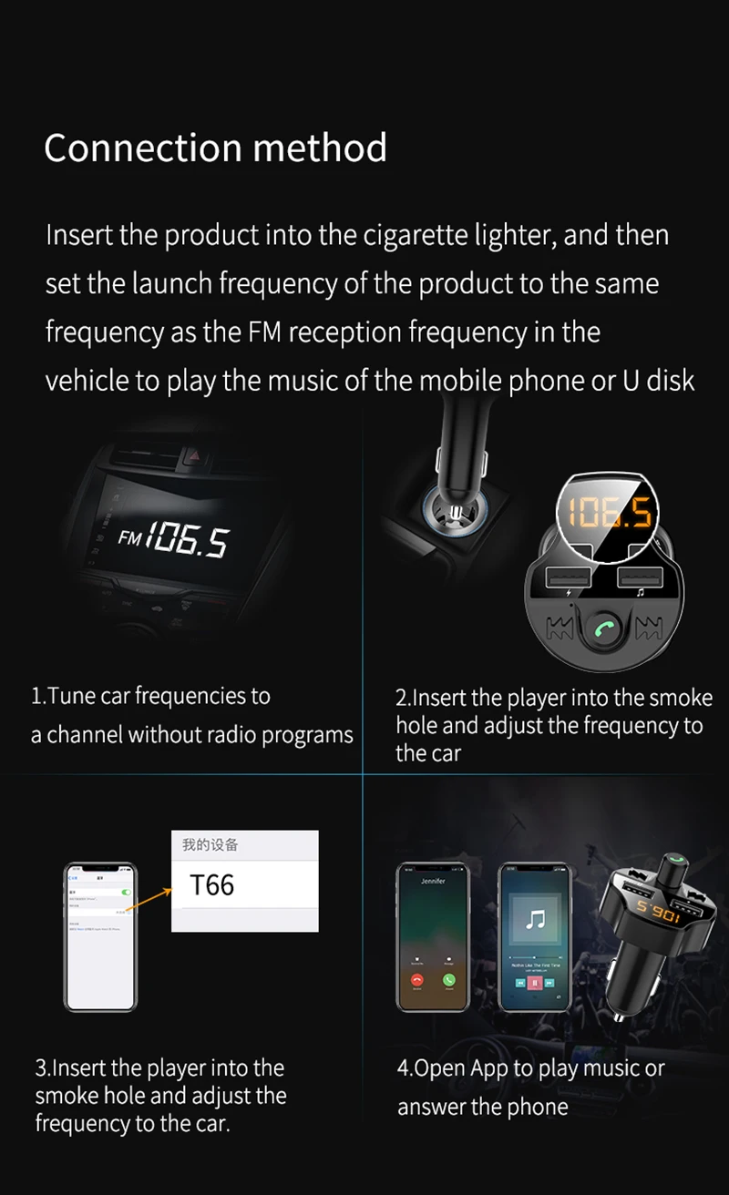Двойной USB ChargerFm передатчик Bluetooth 5,0 Автомобильный MP3-плеер адаптер с Отображение напряжения на светодиодном дисплее шумоподавление TF карта hands-free