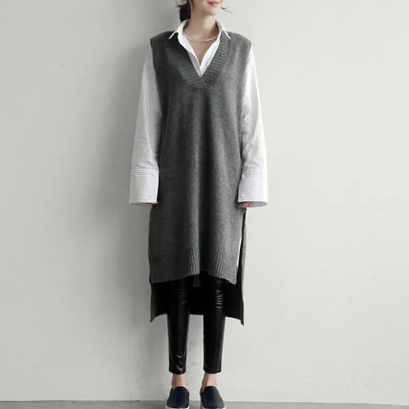 

Women Novel Cashmere Knitted Pullovers Sweater Vest Long Waistcoat Autumn Winter Slim Sleeveless Sweater Vests Female