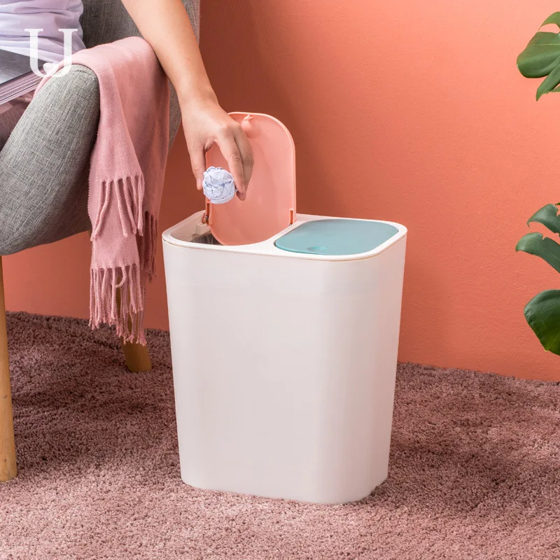 

Youpin Jordan&Judy Double-port Classification Trash Can Dry Wet Garbage with Cover Living Room Bedroom Kitchen Trash Can