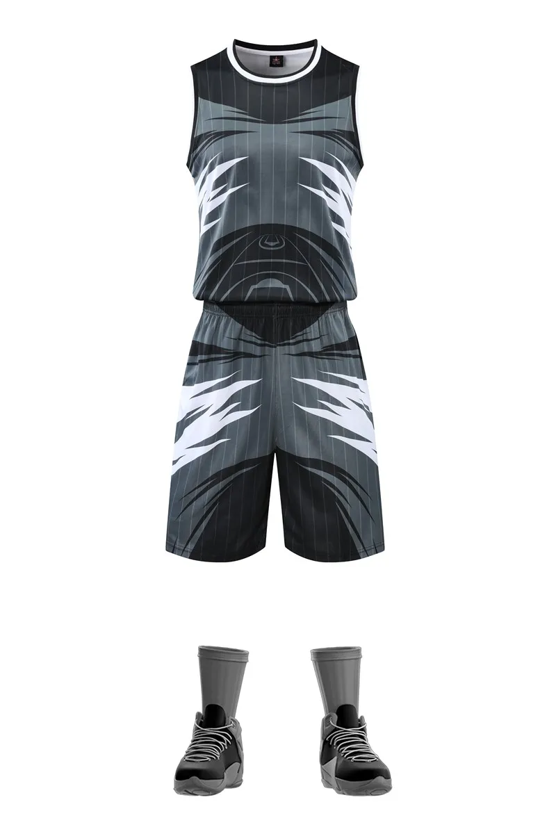 HOWE AO, мужские баскетбольные наборы, спортивный комплект, одежда, женский баскетбольный трикотажный набор, на заказ, с принтом, с номером, с логотипом - Цвет: Серый