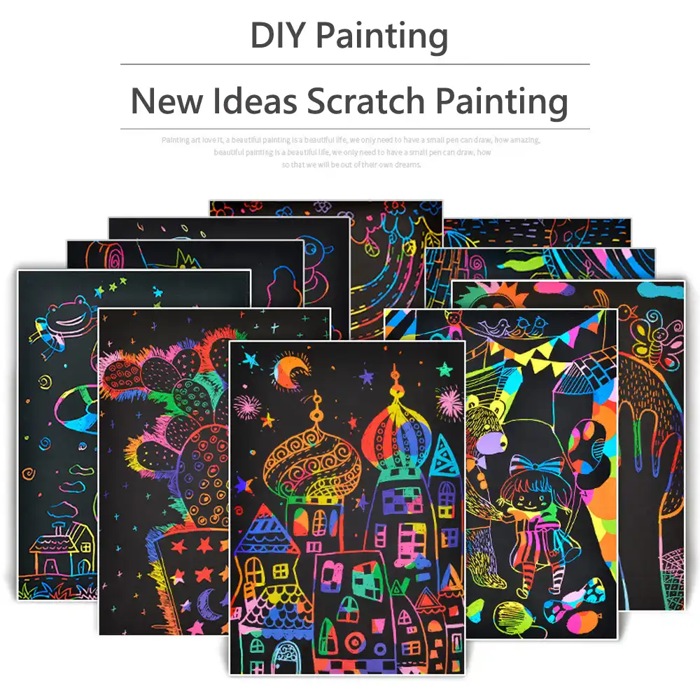 Magic Scratch Art Paper Card Set Paper Scraping With Graffiti Stencil Diy Handmade Art Craft Painting Drawing Toys For Children Craft Toys Aliexpress