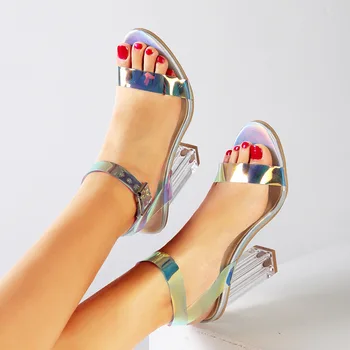 

Transparent Clear Shoes Fashion Sandalias Women 2020 Summer High Heel 9cm Sexy Casual PVC Sandalia Rubber Chunky Heels Shoes