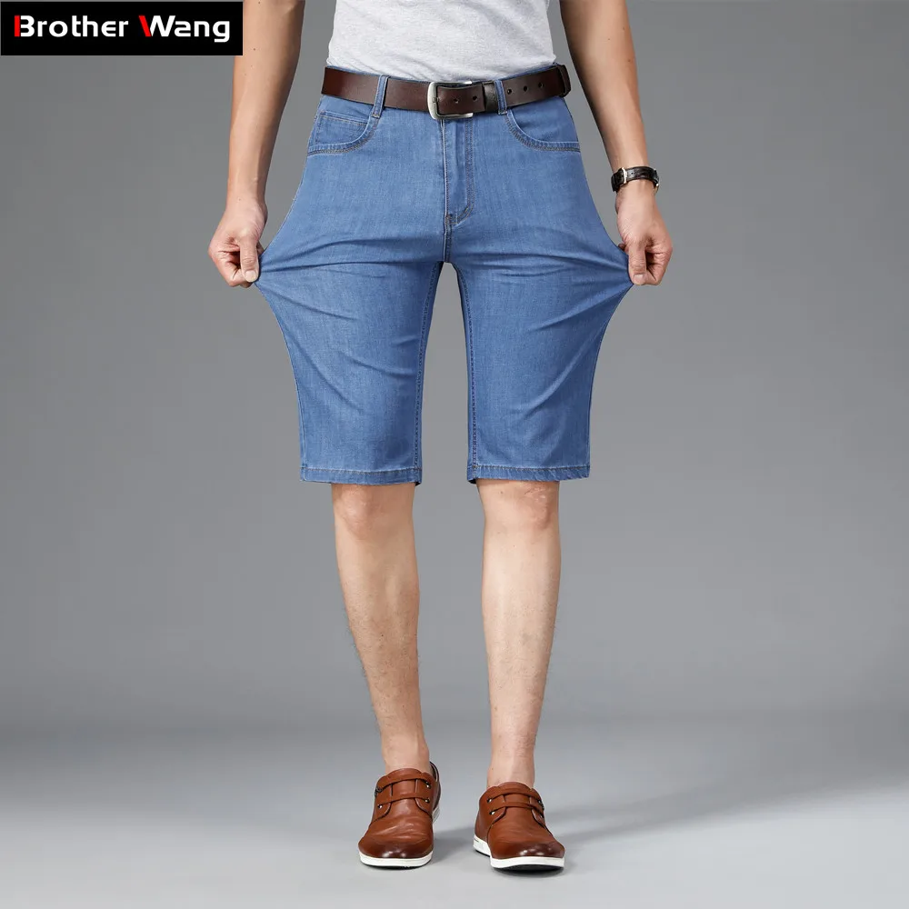 Discount Denim Shorts Jeans Business Thin Elastic-Force Male Men's Fashion Summer Brand Light-Blue 4001035599722