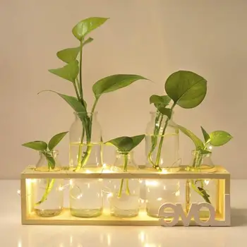 

Fashion Transparent Vase Micro Hydroponics Bracket Wooden Sturdy Outdoor Glass Bottle Vase Beautiful Office Balcony