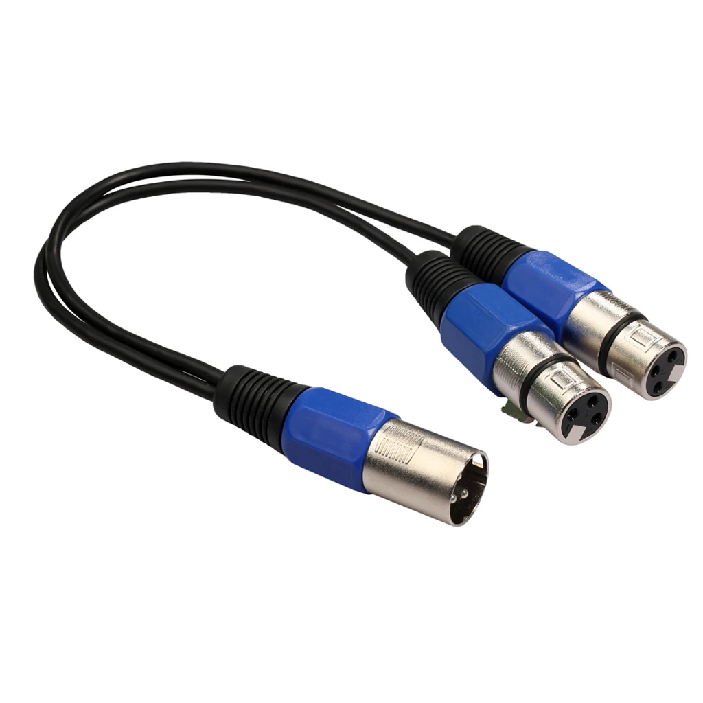 1pc 3pin XLR Male Jack To Dual 2 Femal Plug Y Splitter Cable Adaptor 1ft for Mixer Microphone Amplifier Stage Lamp Controller