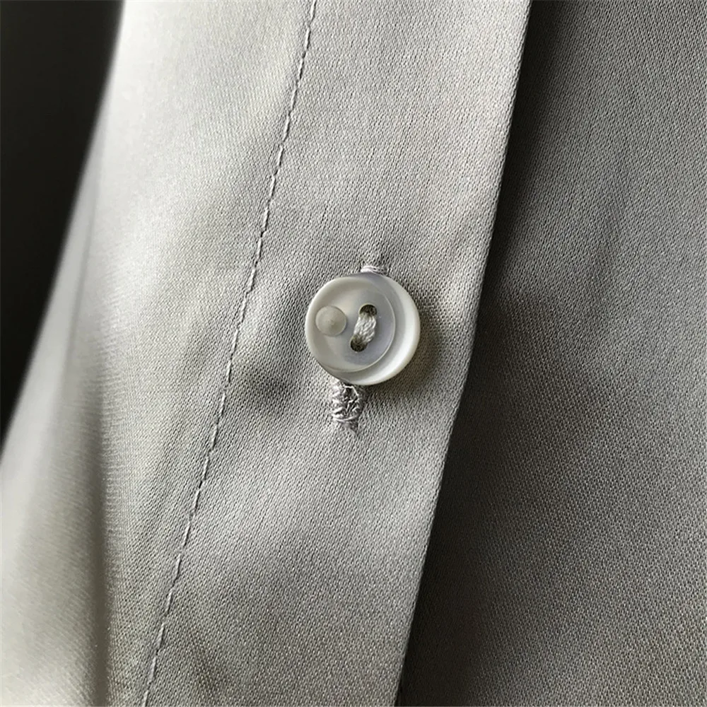 High quality Women Silk Satin Blouse 2020 Summer Women Satin Blouses Shirt Office Long Sleeves Femme V Neck Loose Street Shirts (71)