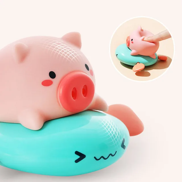 1Pcs Cute Cartoon Animal Pull the bath toy pig Classic Baby Water Toy Infant Swim Wind up Chain Clockwork Kids Beach Toy Funny 6