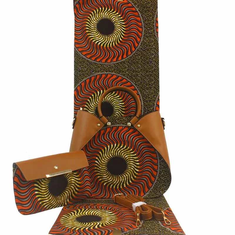 Модный красивый женский вощеный Набор сумок, высокое качество, Африканский набор восковых сумок Анкара с 6 ярдами настоящей вощеной ткани