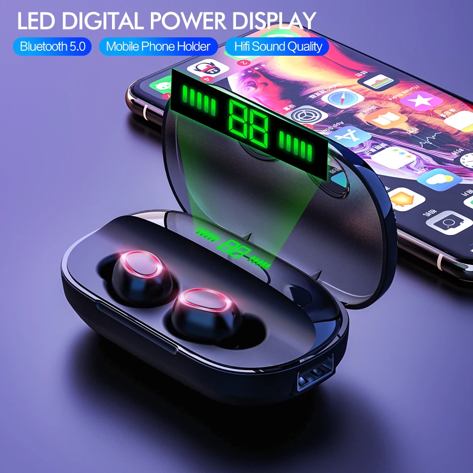 Comprare TWS Auricolare Bluetooth Con Microfono Display A LED Senza Fili Cuffie Auricolari Bluetooth Impermeabile Con Cancellazione del Rumore Cuffie