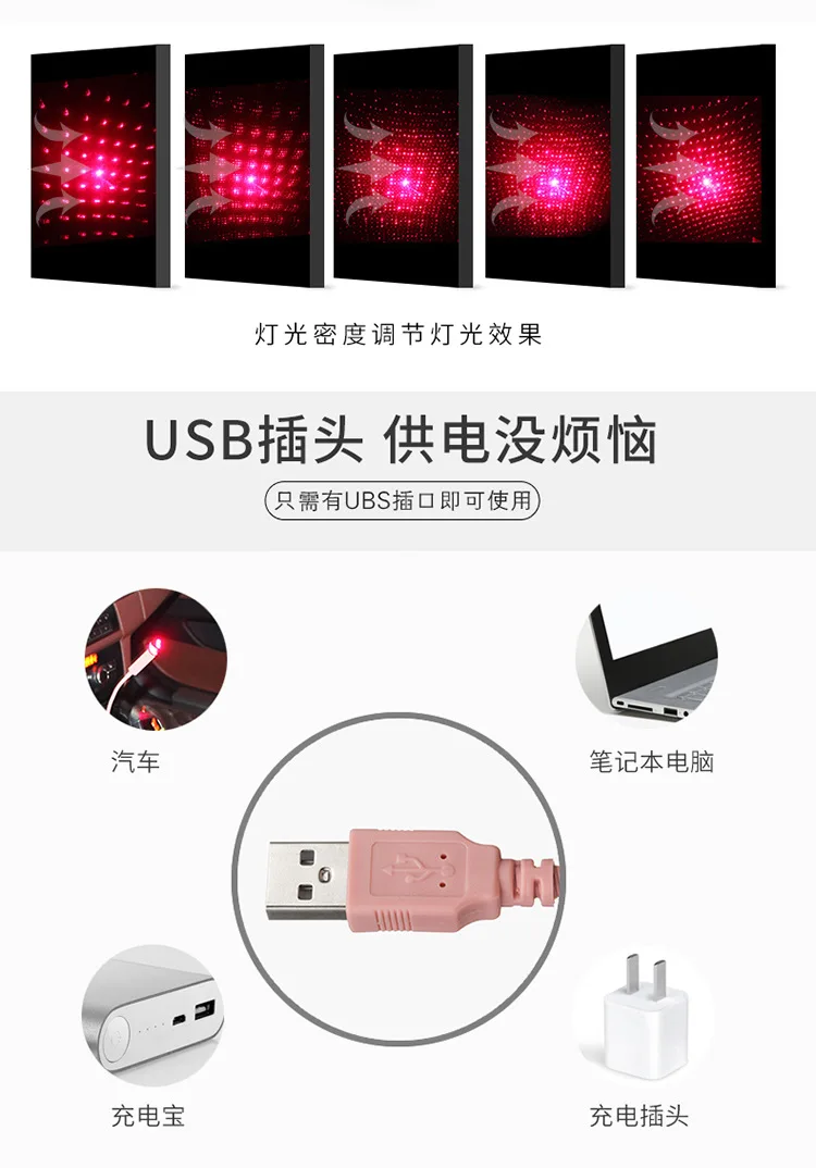 Автомобильный USB атмосферный свет, модификация, автомобильный Звездный светильник, лазерный светильник для настроения, атмосферный светильник, звездное небо