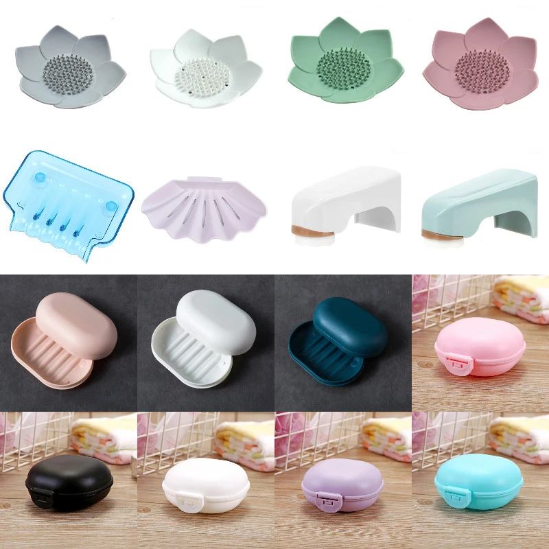 Plastic Soap Tray Holder Bathroom Shower Soap Storage Box Dish Plate Rack Tray Holder Free Punching Drain Accessories