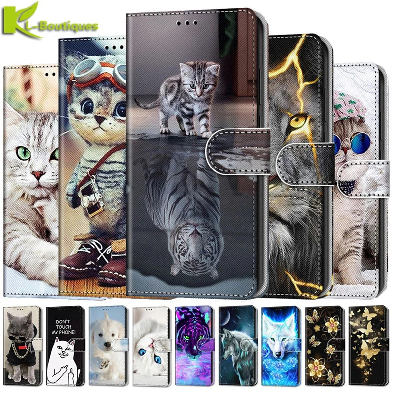 Cute Cat Tiger Animal Painted Phone Case for iPhone 13 12 11 7 8 Plus Pro Max XS X XR SE 2020 13Mini 6 6S Case Wallet Book Cover best iphone 11 Pro Max case