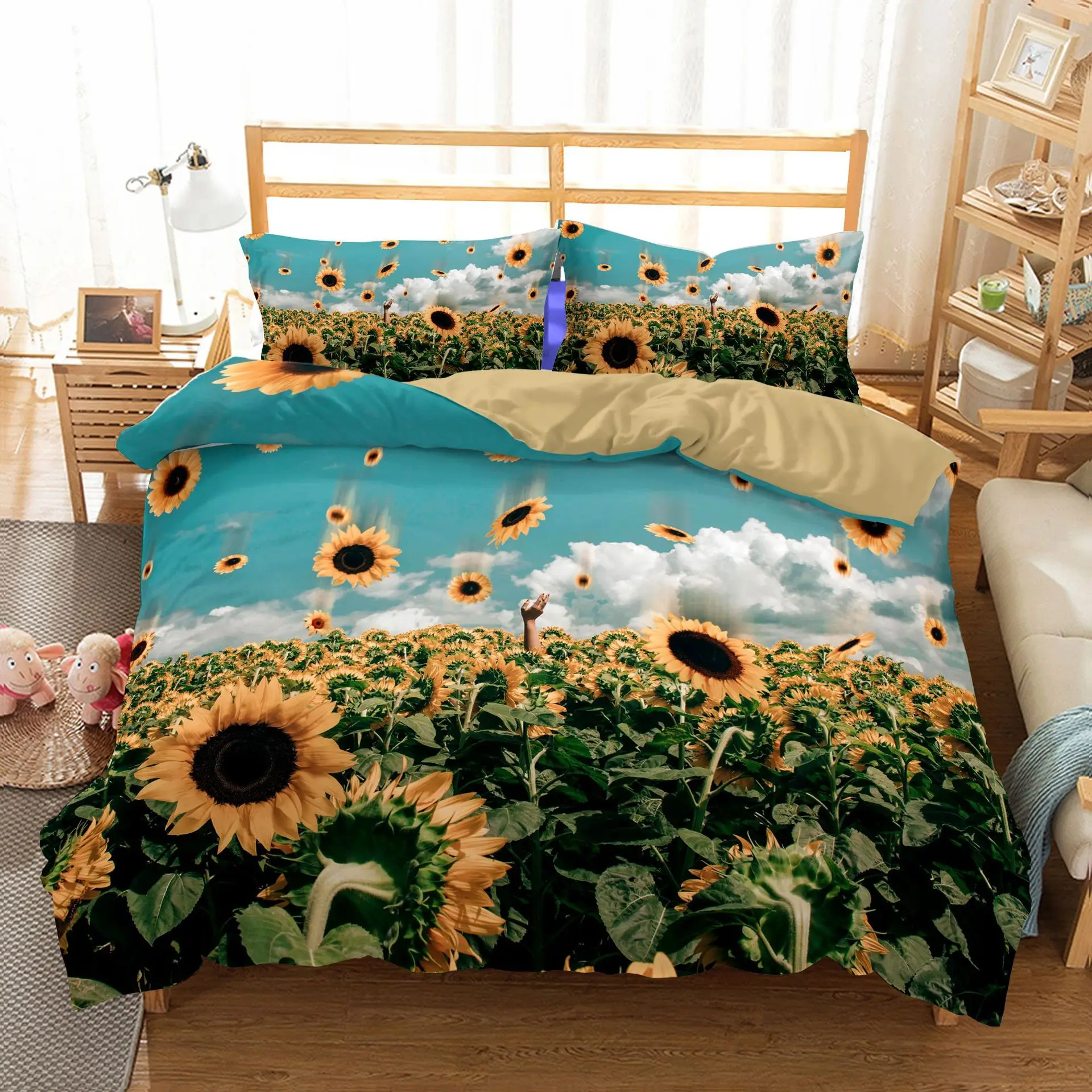 Sunflower Bedding Set Single Twin Full Queen King Size Bed Flower Aldult Kid Bedroom постельное бельё Anime 007 | Дом и сад