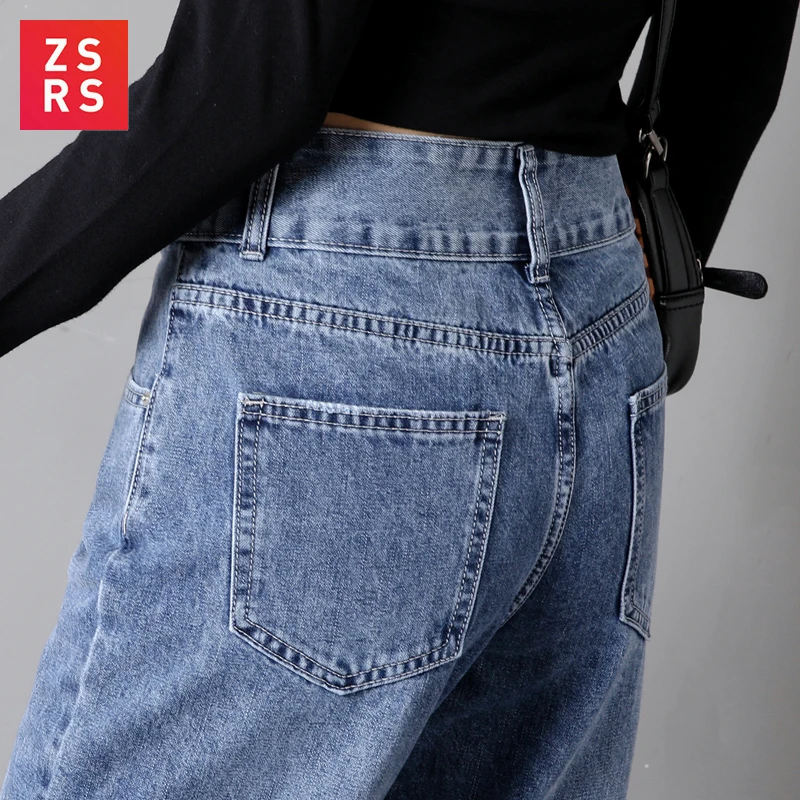 2019 New Products Autumn Winter Women Fashion High-rise wide-leg jeans Women's large size Loose blue Trousers stitching pocket 2019 New Products Autumn Winter Women Fashion High-rise wide-leg jeans Women's large size Loose blue Trousers stitching pocket