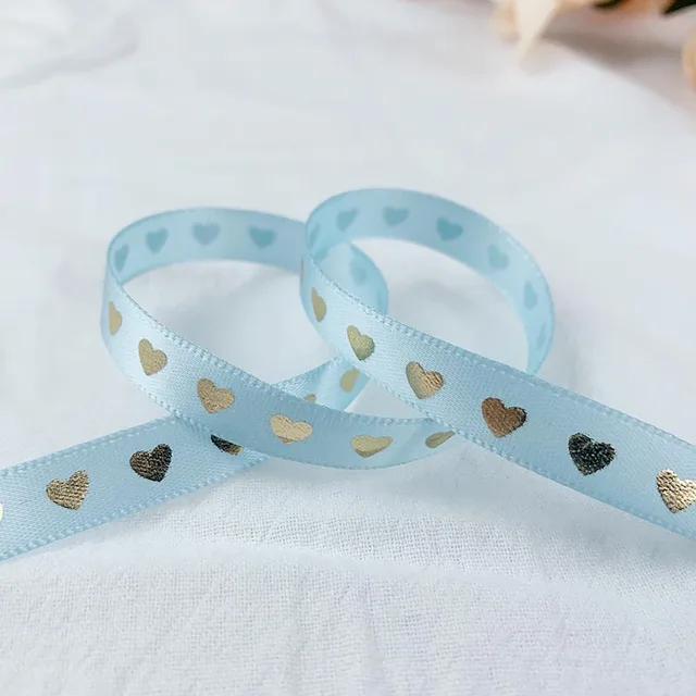 5 Yards 10mm Satin Ribbons Heart Pattern Printed Ribbon For Crafts DIY Bow Handmade Gift Wrap Party Wedding Christmas Decor Sky Blue