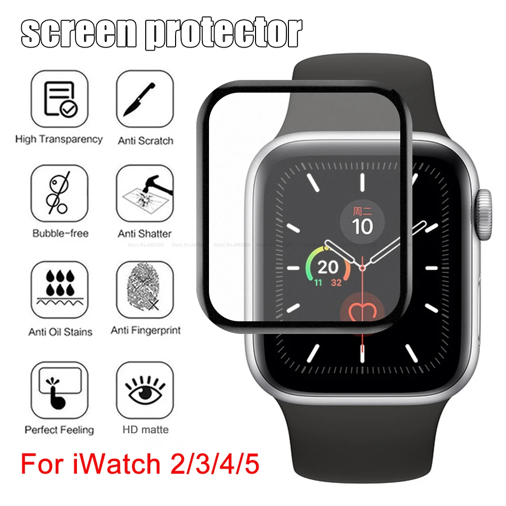 Матовая изогнутая закаленная пленка на весь экран для iWatch 2/3 38 мм 42 4/5 40 44 Защита