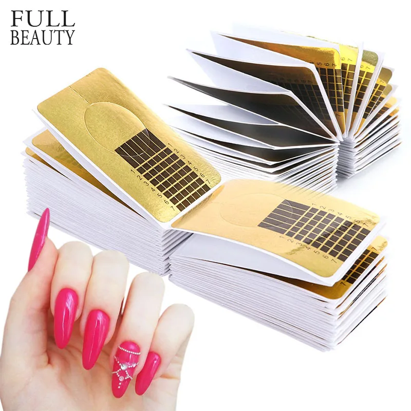 

100pcs Rectangle Shape Finger Extension Nail Forms UV Gel French Builder Stencils Nail Polish Guide Paper for Manicure CHNJ070