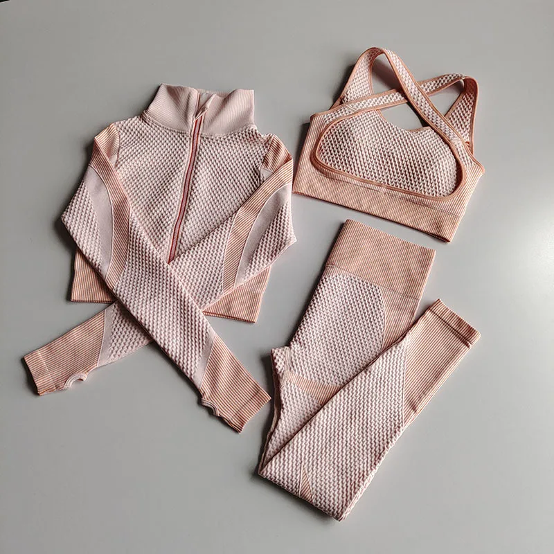 3pcs Sets Women Yoga Set  Workout Clothes for Women Sports Bra&zipper Top&yoga Pants Gym Wear Workout Clothes