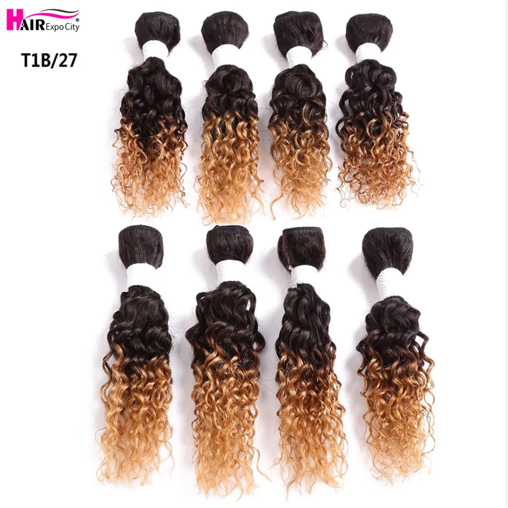 Pacotes de Cabelo Extensões de Cabelo para as Mulheres Resistente ao Calor Jerry Curl Tecer Ombre Sintético Preto Borgonha 8 Unidades – Pacote Cabelo Expo 8-14