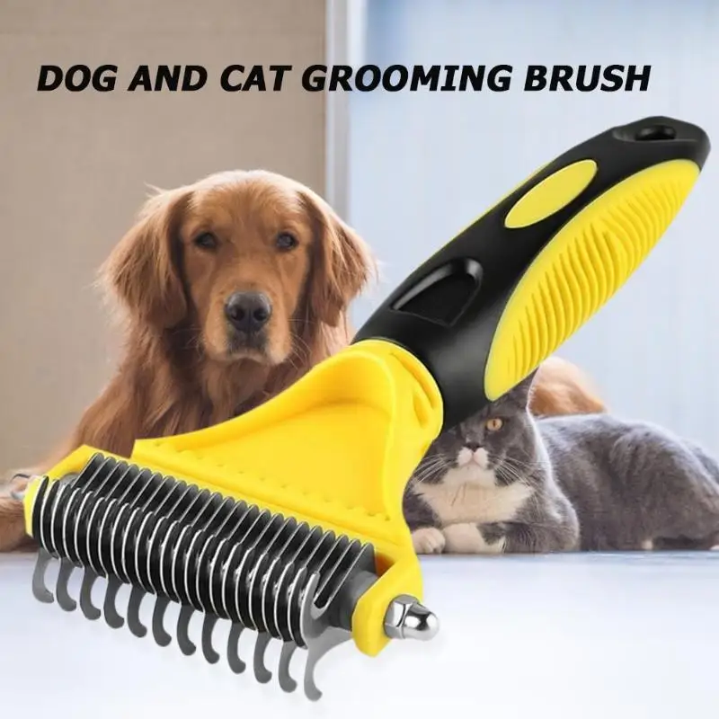 Домашние животные собака кошка волосы Dehairing гребень силикагель и из нержавеющей стали практичная противоскользящая двухсторонняя безопасность Аксессуары для красоты
