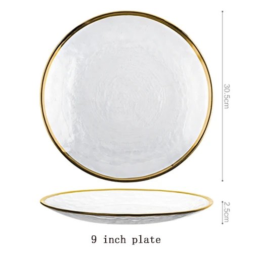 G.9inch plate 1 шт. Европейский Пномпень молоток узор стеклянная чаша Западный золотой край стейк Обеденный Набор тарелка миска для риса кухонное украшение для дома - Цвет: G.9inch plate