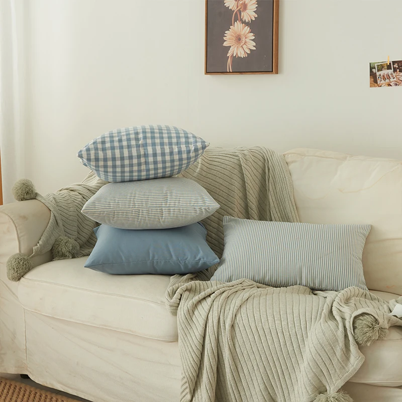Простые Декоративные Чехлы для подушек в домашнем стиле 30*50*45*45 в клетку без внутренней голубой клетчатой квадратной подушки для дивана для домашнего использования X106