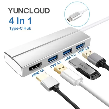 

YUNCLOUD USB Type-C 3.1 Hub to USB 3.0 HDMI 4K Adapter USB C 3.1 Male to HDMI Female 4K 30HZ Video Converter for Macbook Air Pro