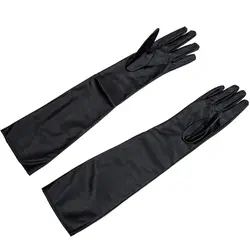 Женские/женские длинные мягкие перчатки из искусственной кожи -- черный