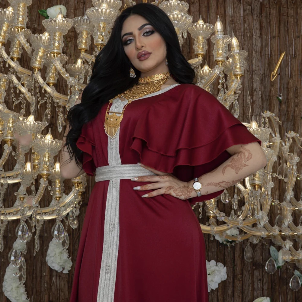 Vestido de satén Abaya Dubai para mujer, moda árabe de manga corta, caftán marroquí, de fiesta de noche|Ropa islámica| - AliExpress